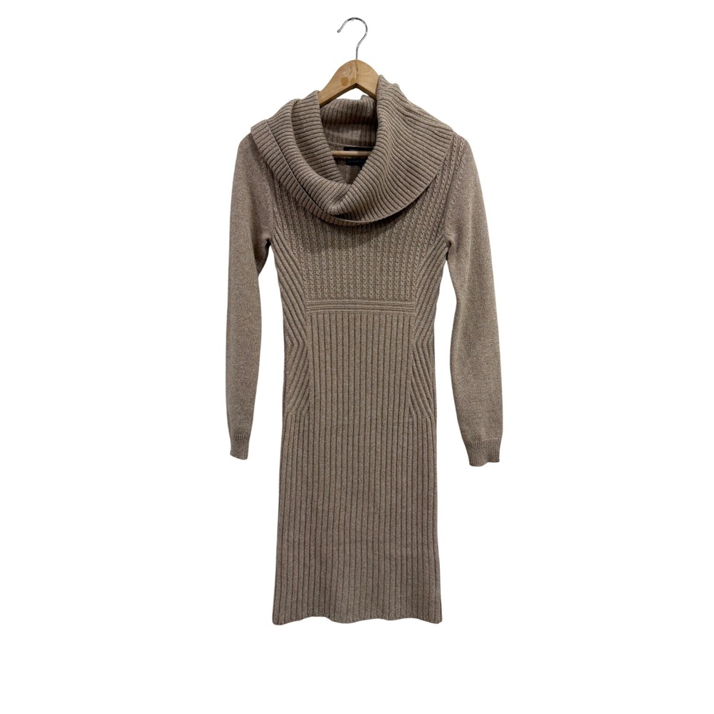 Todd & Duncan 100% Cashmere Cowl Neck Ribbed Sweater Dress Tan XS Scotland